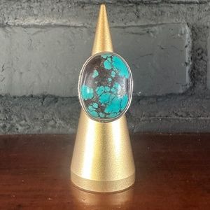 ALXN MARKED 925 STERLING SILVER TURQUOISE RING.